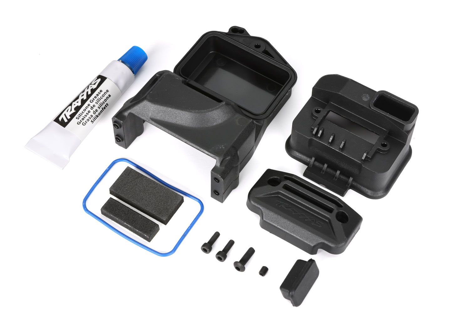 TRAXXAS 6424X Box, receiver (sealed) (servo mount)/ foam (2)/ access plug/ 3x10mm BCS (1)/ 2.5x8mm CS (2)/ 3x4mm GS/ silicone grease
