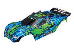 TRAXXAS 6717G LEXAN Body, Rustler 4X4 VXL, GREEN/ window, grille, lights decal sheet (assembled with front &amp; rear body mounts and rear body support for clipless mounting)