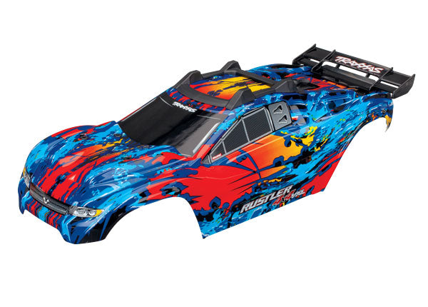 TRAXXAS 6717R Body, Rustler® 4X4 VXL, red/ window, grille, lights decal sheet (assembled with front & rear body mounts and rear body support for clipless mounting)