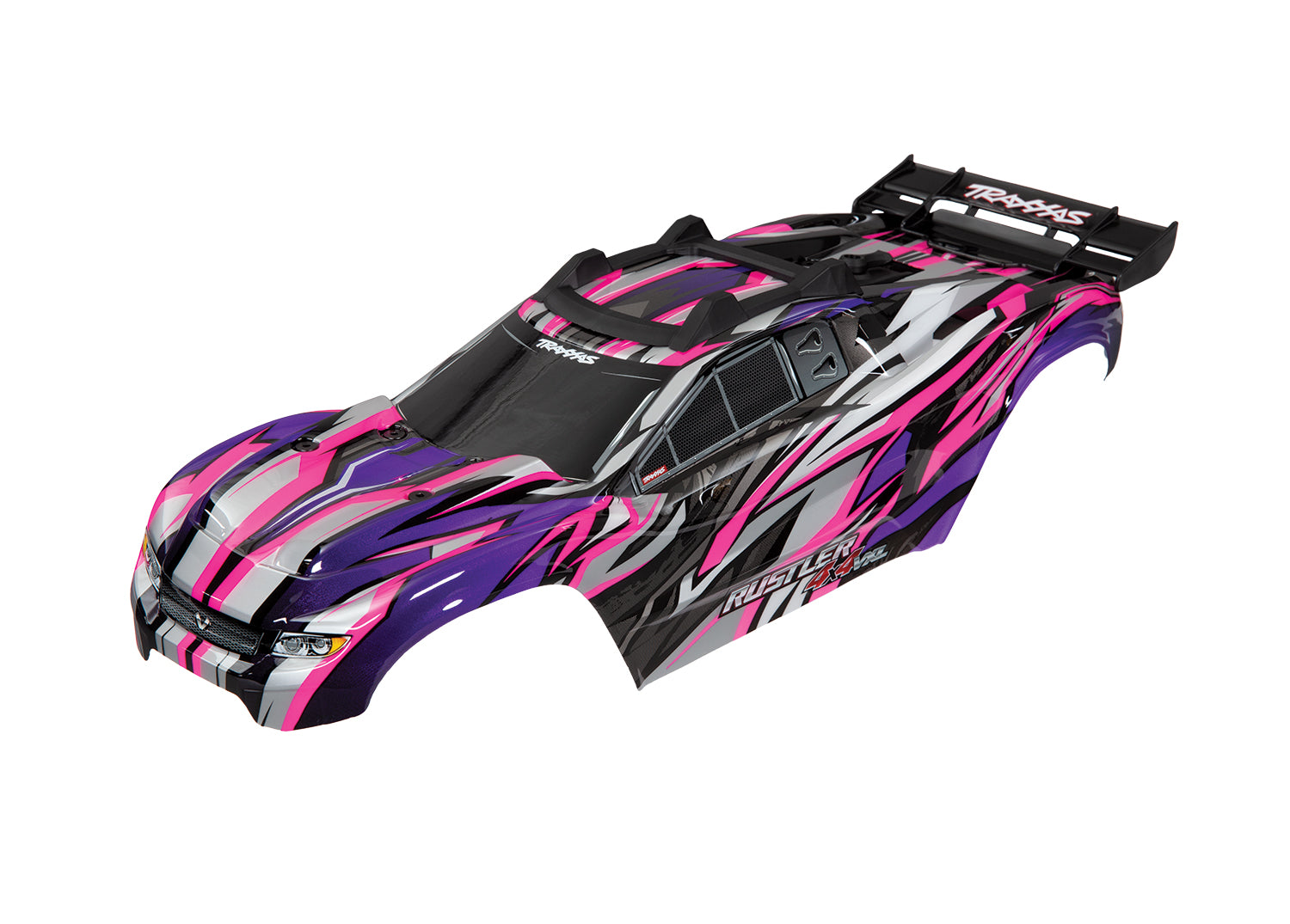 TRAXXAS 6717P Body, Rustler® 4X4 VXL, pink (painted, decals applied) (assembled with front & rear body mounts and rear body support for clipless mounting)