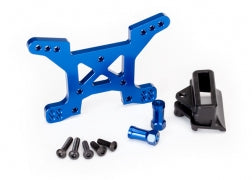 TRAXXAS 6739X Shock tower, front, 7075-T6 aluminum blue-anodized (1)/ body mount bracket (1)