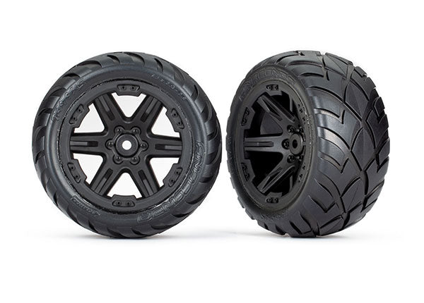 TRAXXAS 6768 Tires & wheels, assembled, glued (2.8') (RXT black wheels, Anaconda tires, foam inserts) (2WD electric rear) (2) (TSM® rated)