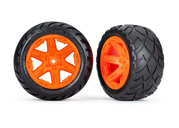 TRAXXAS 6768A Tires & wheels, assembled, glued 2.8" RXT orange wheels, Anaconda tires