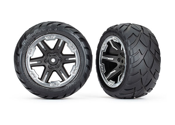 TRAXXAS 6768X Tires & wheels, assembled, glued 2.8" RXT black & chrome wheels, Anaconda tires