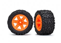 TRAXXAS 6774A Tires & wheels, assembled, glued 2.8 RXT orange wheels, Talon Extreme tires, foam inserts 2WD electric rear (2) TSM rated RUSTLER
