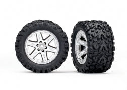 TRAXXAS 6774R Tires & wheels, assembled, glued 2.8 RXT satin chrome wheels, Talon Extreme tires, foam inserts 2WD electric rear (2) TSM rated RUSTLER