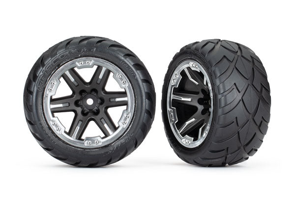 TRAXXAS 6775X Tires & wheels, assembled, glued 2.8" RXT black & chrome wheels, Anaconda tires