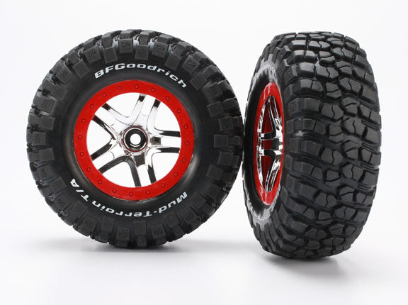 TRAXXAS 6873R Tire/Wheel Assembly Glued Chrome Red Slash 4x4