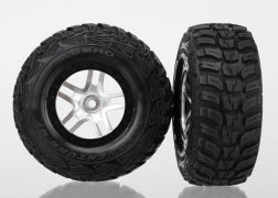 TRAXXAS 6874R Tires & wheels, assembled, glued S1 ultra-soft off-road racing compound SCT Split-Spoke satin chrome, black beadlock style wheels, Kumho tires, foam inserts (2) (4WD front / rear, 2WD rear only