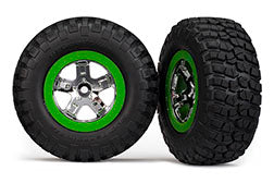 TRAXXAS 6876 Tires & wheels glued SCT, chrome, green beadlock wheel, BFGoodrich® Mud-Terrain™ T/A® KM2 tire, 4WD front/rear, 2WD rear only