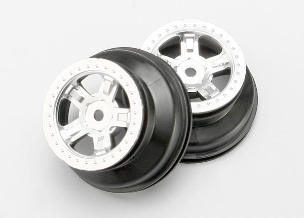 TRAXXAS 7072 Wheels, SCT satin chrome, beadlock style, dual profile (1.8'' inner, 1.4'' outer) (2)