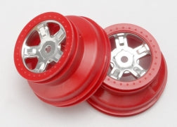 TRAXXAS 7072A Wheels, SCT satin chrome, red beadlock style, dual profile 1.8" inner, 1.4" outer (2) 1/16 SLASH