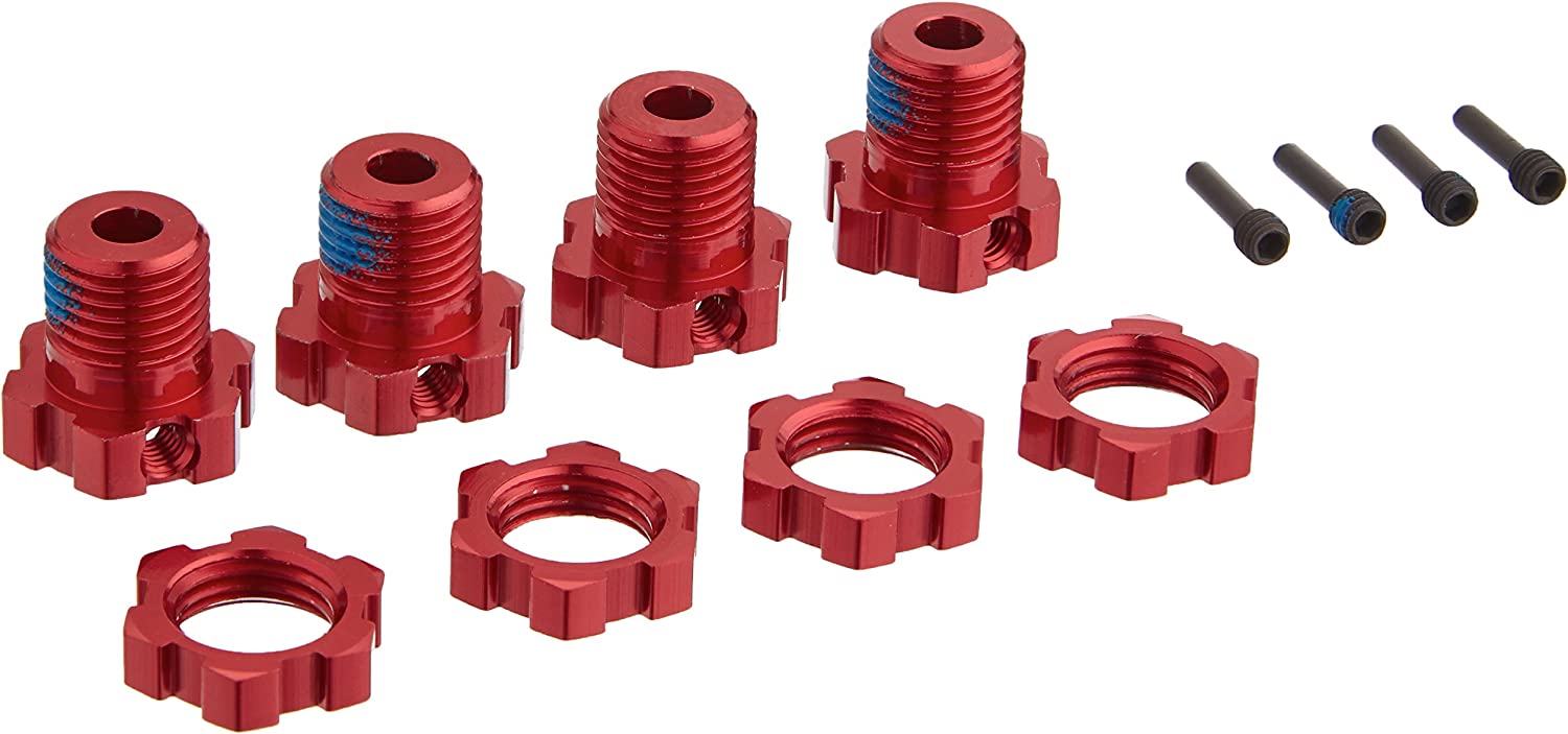 TRAXXAS 5353R Wheel hubs, splined, 17mm red-anodized ( 4 )/ wheel nuts, splined, 17mm red-anodized ( 4 )/ screw pins, 4x13mm with threadlock ( 4 )