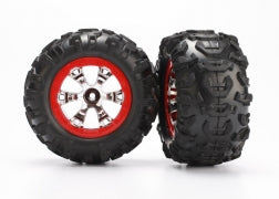 TRAXXAS 7272 Tires and wheels, assembled, glued Geode chrome, red beadlock style wheels, Canyon AT tires, foam inserts 1/16 SUMMIT