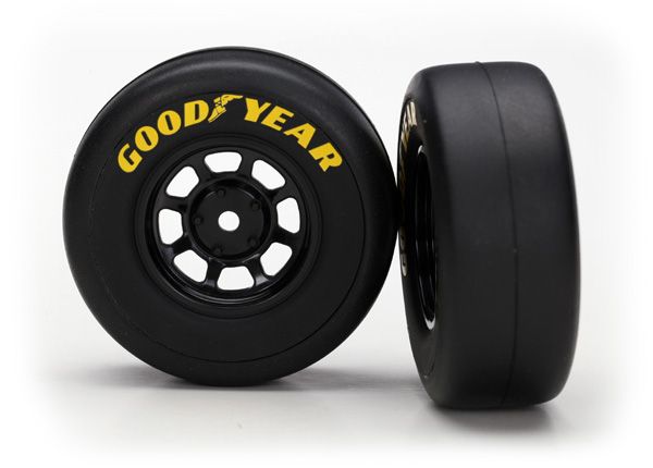 TRAXXAS 7378 Tires & wheels, assembled, glued (8-spoke wheels, black, 1.9 Goodyear tires) (2)
