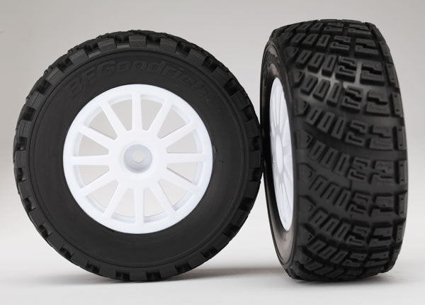 TRAXXAS 7473R  Tires & wheels, assembled, glued (white wheels, gravel pattern, S1 compound tires, foam inserts) (2)