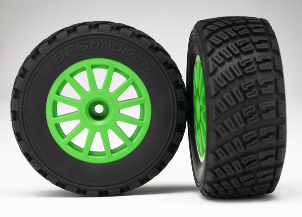 TRAXXAS 7473X Tires & wheels, assembled, glued (green wheels, gravel pattern tires, foam inserts) (2) (TSM® rated)