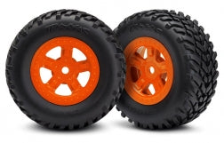 TRAXXAS 7674A Tires and wheels, assembled, glued SCT orange wheels SCT off-road racing tires 1 each, right & left PRERUNNER