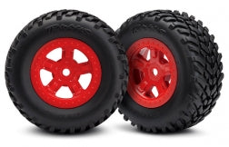 TRAXXAS 7674R Tires and wheels, assembled, glued (SCT red wheels, SCT off-road racing tires) (1 each, right & left)