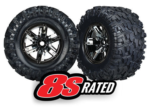 TRAXXAS 7772A X-Maxx Pre-Mounted Tires & Wheels Black Chrome
