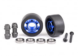 TRAXXAS 7775X Wheels, wheelie bar, 6061-T6 aluminum (blue-anodized) (2)/ axle, wheelie bar, 6061-T6 aluminum (2)/ 10x15x4 ball bearings (4)