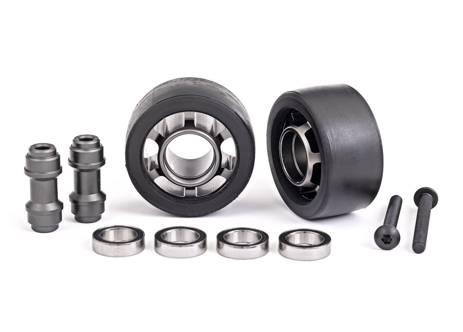 TRAXXAS 7775A Wheels, wheelie bar, 6061-T6 aluminum (dark titanium-anodized) (2)/ axle, wheelie bar, 6061-T6 aluminum (2)/ 10x15x4 ball bearings (4)
