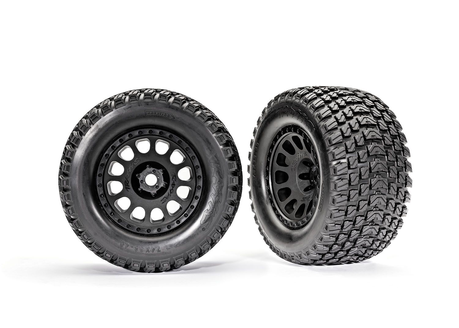 TRAXXAS 7872 Tires & wheels, assembled, glued (XRT™ Race black wheels, Gravix™ tires, foam inserts) (left & right)