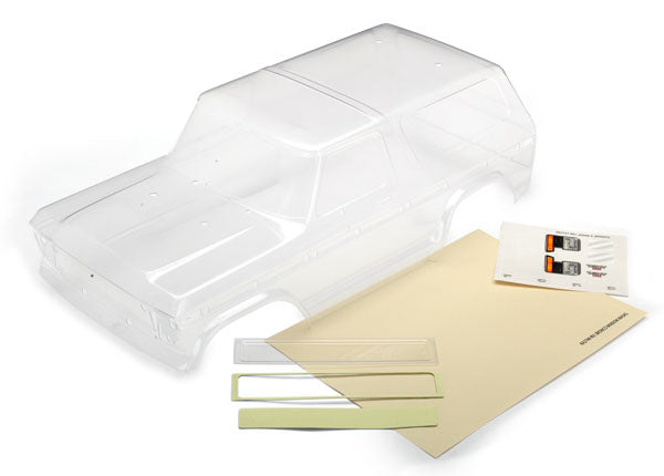 TRAXXAS 8010 Lexan Body Ford Bronco (clear, requires painting)/ decals/ window masks/ tailgate panel insert/ adhesive foam tape (2)