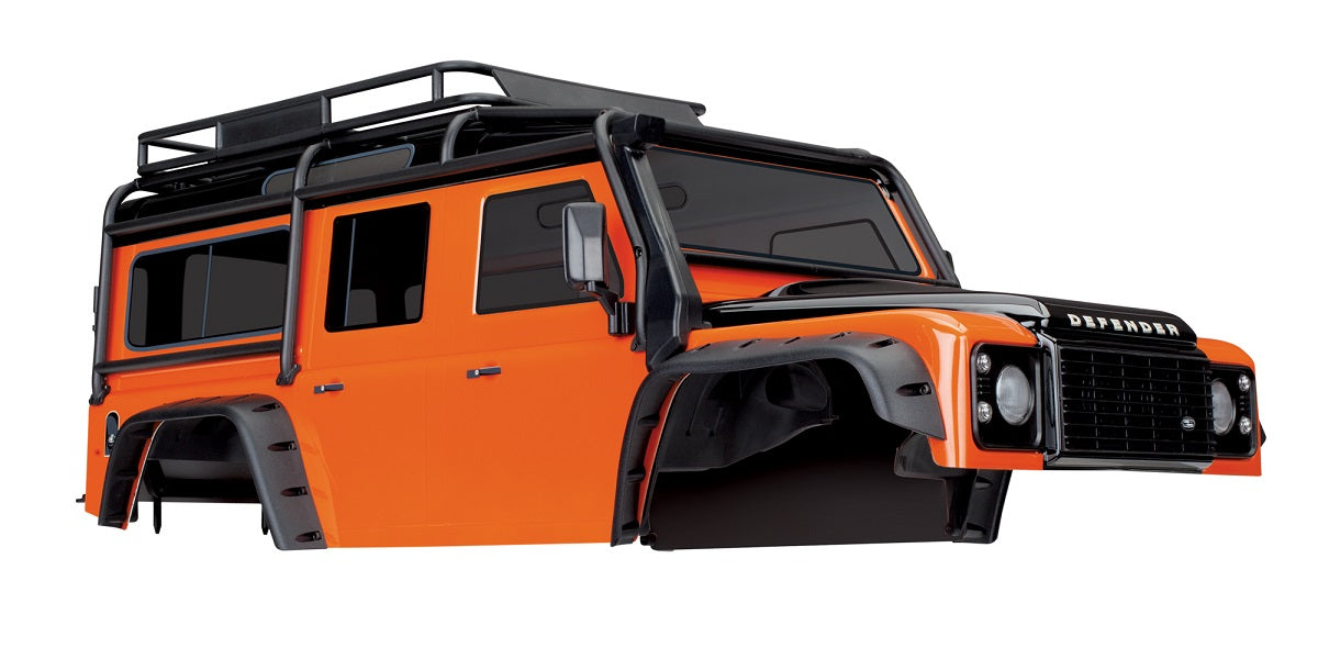 TRAXXAS 8011A Body, Land Rover Defender, adventure orange (complete with ExoCage, inner fenders, fuel canisters, and jack)