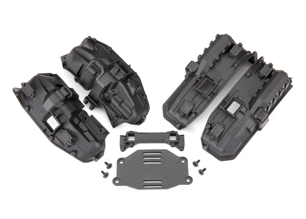 TRAXXAS 8080X Fenders, inner narrow, front & rear for clipless body mounting 2 each/ rock light covers 8/ battery plate/ body mount/ 3x8 flat-head screws 4/ 2.5x6 CS 10