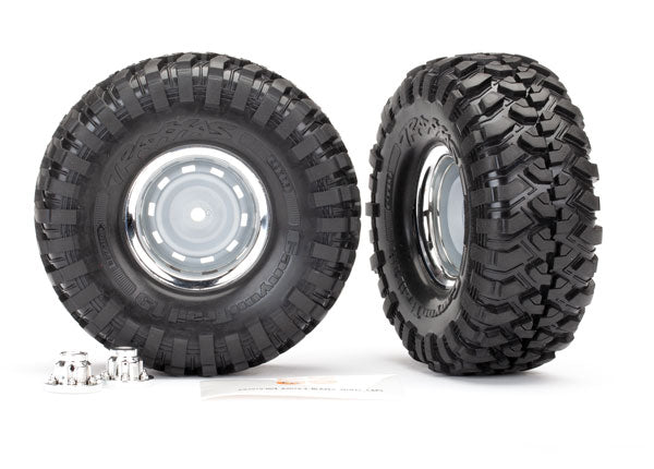 TRAXXAS 8166 Tires and wheels, assembled, glued (1.9" chrome wheels, Canyon Trail 1.9 tires) (2)/ center caps (2)/ decal sheet (requires #8255A extended stub axle)