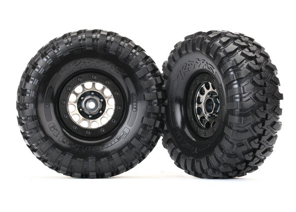 TRAXXAS 8174 Tires and wheels, assembled (Method 105 black chrome beadlock wheels, Canyon Trail 1.9" tires, foam inserts) (1 left, 1 right)