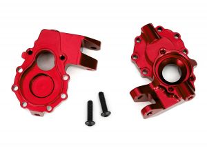 TRAXXAS 8252R Portal housings, inner (front), 6061-T6 aluminum (red-anodized) (2)/ 3x12 BCS (2)