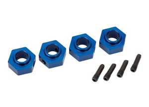 TRAXXAS 8269X Wheel hubs, 12mm hex, 6061-T6 aluminum blue-anodized (4)/ screw pin (4)