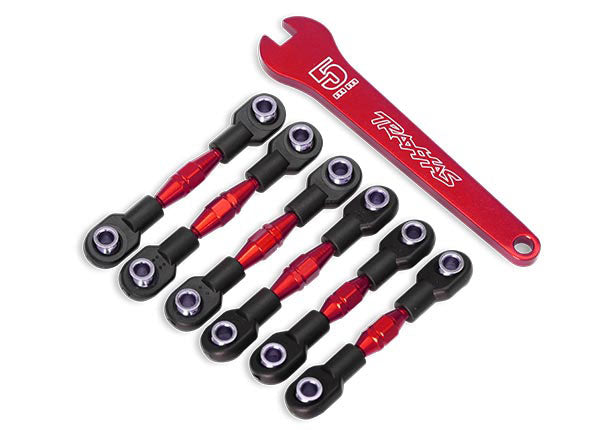 TRAXXAS 8341R Turnbuckles, aluminum (red-anodized), camber links, 32mm (front) (2)/ camber links, 28mm (rear) (2)/ toe links, 34mm (2)/ aluminum wrench