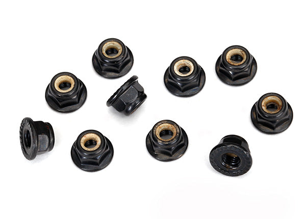 TRAXXAS 8347 Nuts, 4mm  M4 flanged nylon locking serrated black locknuts (10)