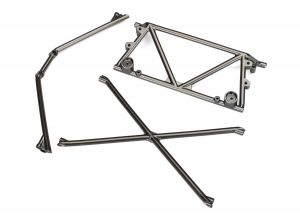 TRAXXAS 8433X Tube chassis, center support/ cage top/ rear cage support (satin black chrome-plated)