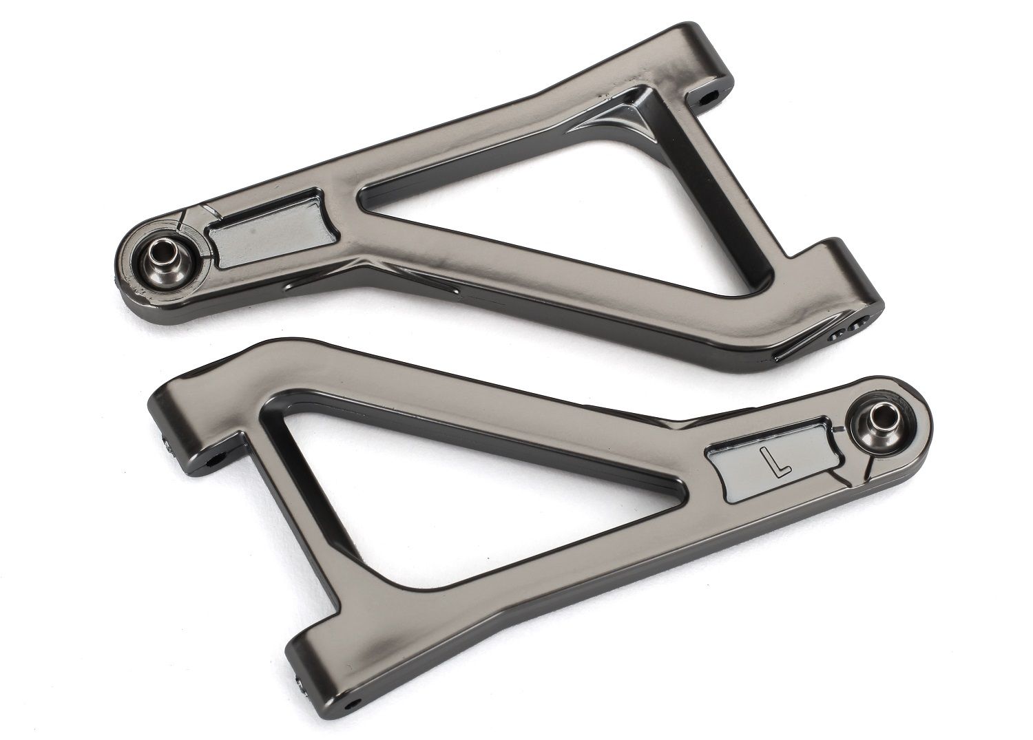 TRAXXAS 8531X Suspension arms, upper left &amp; right satin black chrome-plated assembled w/ hollow balls