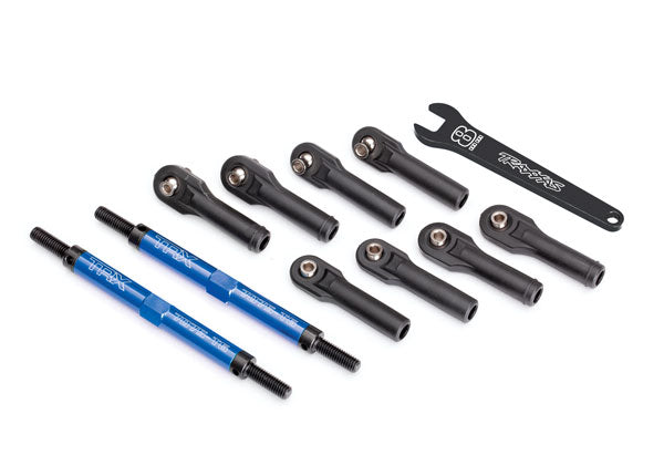 TRAXXAS 8638X Toe links, E-Revo VXL TUBES blue-anodized, 7075-T6 aluminum stronger than titanium 144mm (2)/ rod ends, assembled with steel hollow balls (8)/ aluminum wrench, 10mm (1)