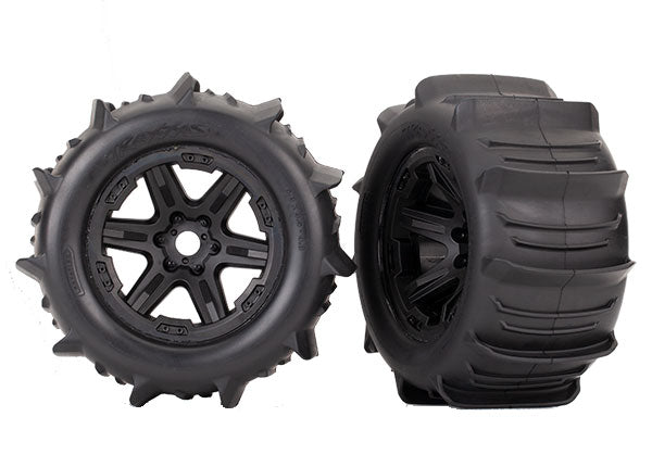 TRAXXAS 8674 Paddle tires & wheels, assembled, glued (black 3.8' wheels, paddle tires, foam inserts) (2) (TSM rated)