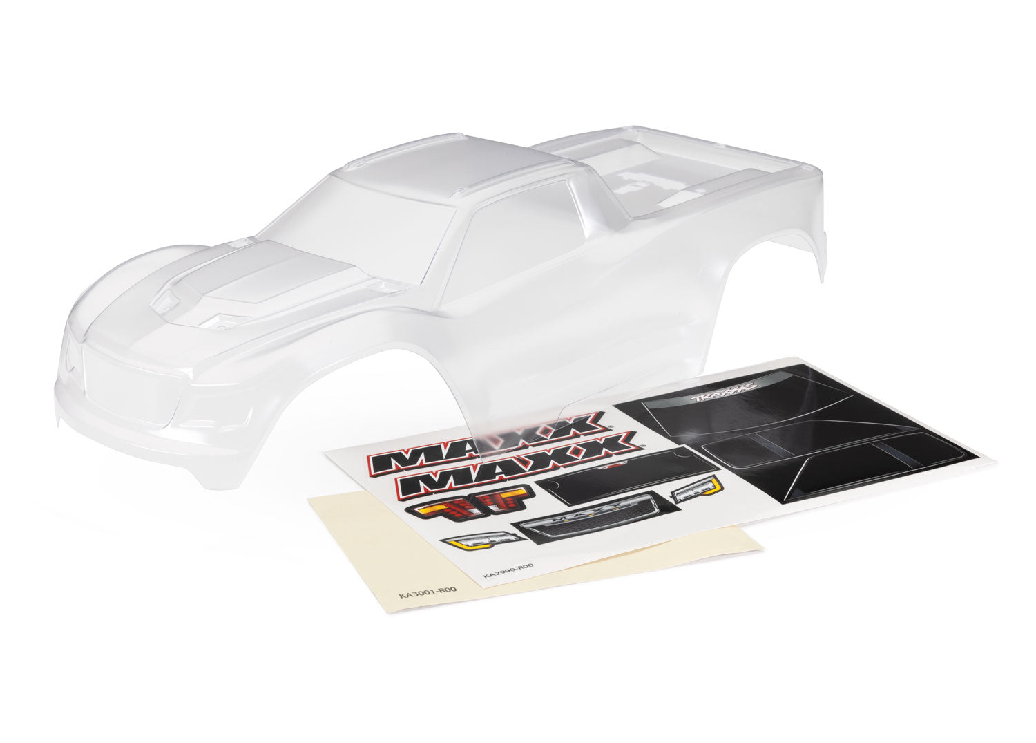 TRAXXAS 8918 Body, Maxx V2 (clear, requires painting)/ window masks/ decal sheet (fits Maxx® with extended chassis (352mm wheelbase))