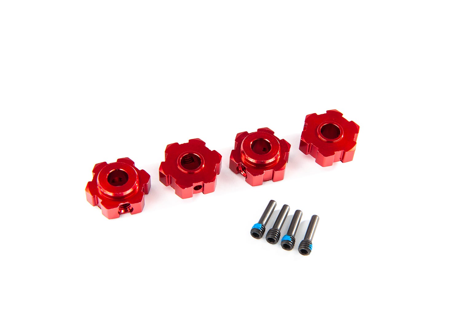 TRAXXAS 8956R Wheel hubs, hex, aluminum red-anodized 4/ 4x13mm screw pins 4