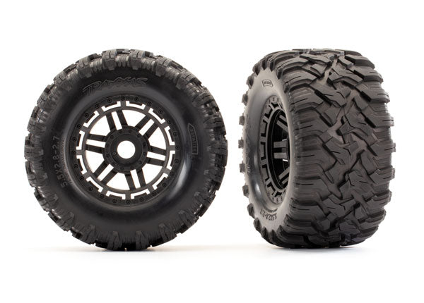 TRAXXAS 8972 Tires & Wheels Assembled Glued Black Wheels Maxx All-Terrain Tires Foam Inserts 17mm Splined MAXX