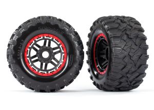 TRAXXAS 8972R Tires & wheels Assembled Black Red Beadlock Style Wheels Maxx MT Tires Foam inserts 17mm splined