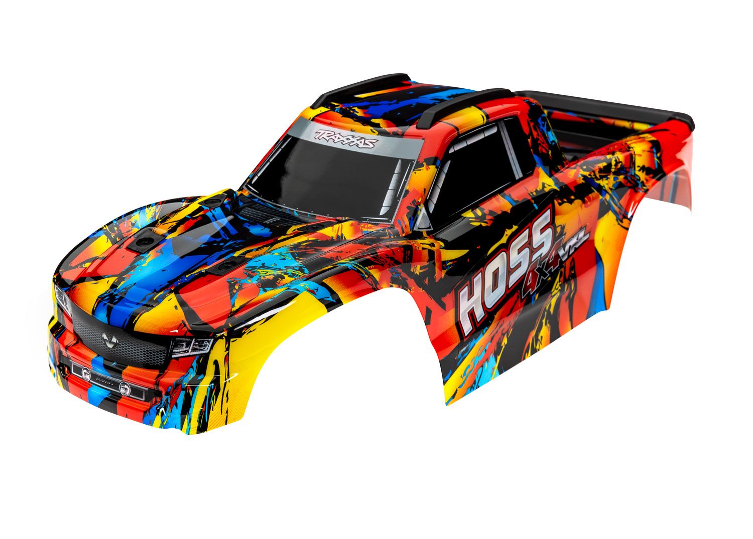 TRAXXAS 9011R Body, Hoss® 4x4 VXL, Solar Flare (painted, decals applied) (assembled with front & rear body mounts and rear body support for clipless mounting)