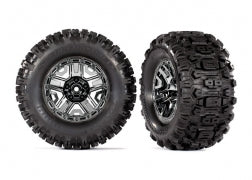 TRAXXAS 9072 Tires & wheels, assembled, glued black chrome 2.8" wheels, Sledgehammer tires, foam inserts (2) TSM rated HOSS