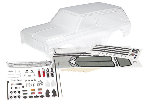TRAXXAS 9112 1969-1970 Body, Chevrolet Blazer 1969 - 1970 clear, requires painting includes grille, side mirrors, door handles, windshield wipers, decals, window masks