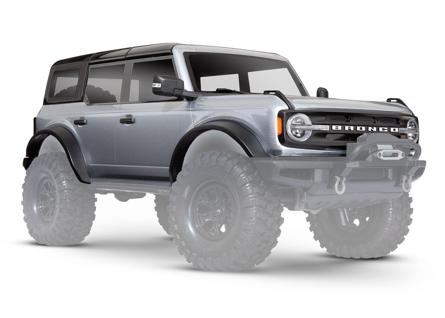 TRAXXAS 9211G Body, Ford Bronco, complete, Iconic Silver (painted) (includes grille, side mirrors, door handles, fender flares, windshield wipers, spare tire mount, & clipless mounting) (requires #8080X inner fenders)