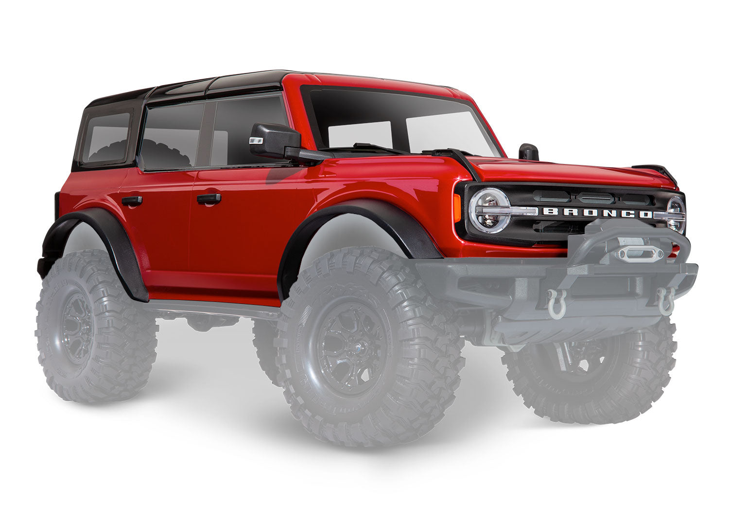 TRAXXAS 9211R Body, Ford Bronco (2021), complete, Rapid Red (painted) (includes grille, side mirrors, door handles, fender flares, windshield wipers, spare tire mount, & clipless mounting) (requires #8080X inner fenders)
