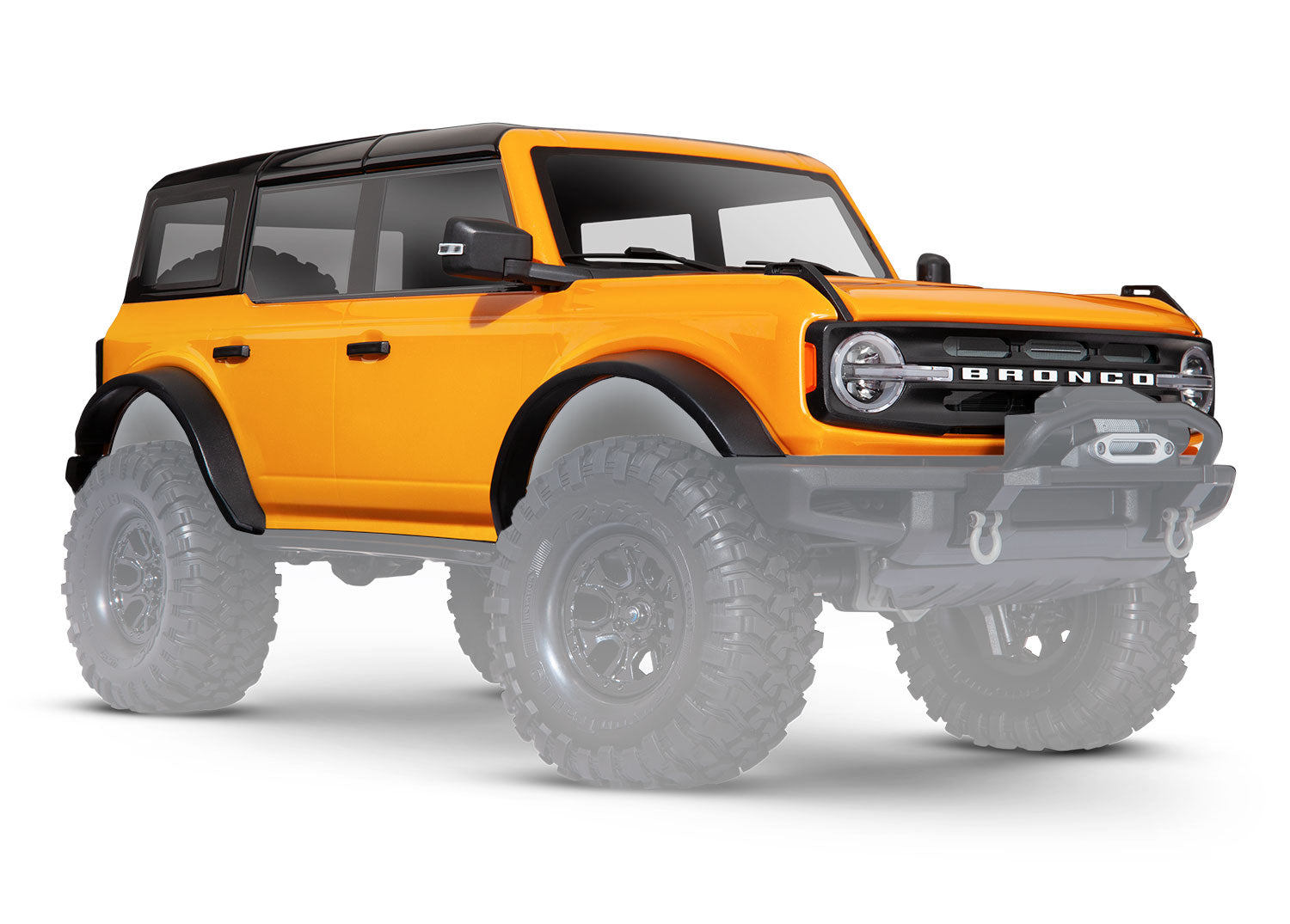 TRAXXAS 9211X Body, Ford Bronco (2021), complete, Cyber Orange (painted) (includes grille, side mirrors, door handles, fender flares, windshield wipers, spare tire mount, & clipless mounting) (requires #8080X inner fenders)
